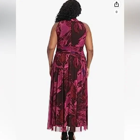 NEW London Times Floral Halter Ruched Waist Sleeveless Maxi Dress | Size 20W - Picture 3 of 11